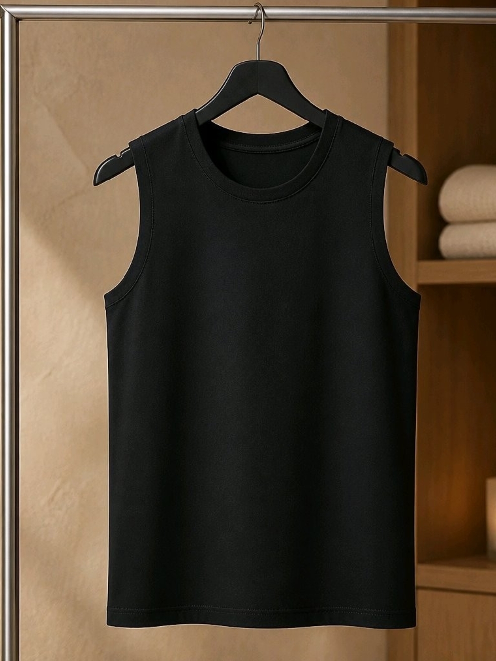 Men's Classic Black Tank Top - Sleeveless Crewneck